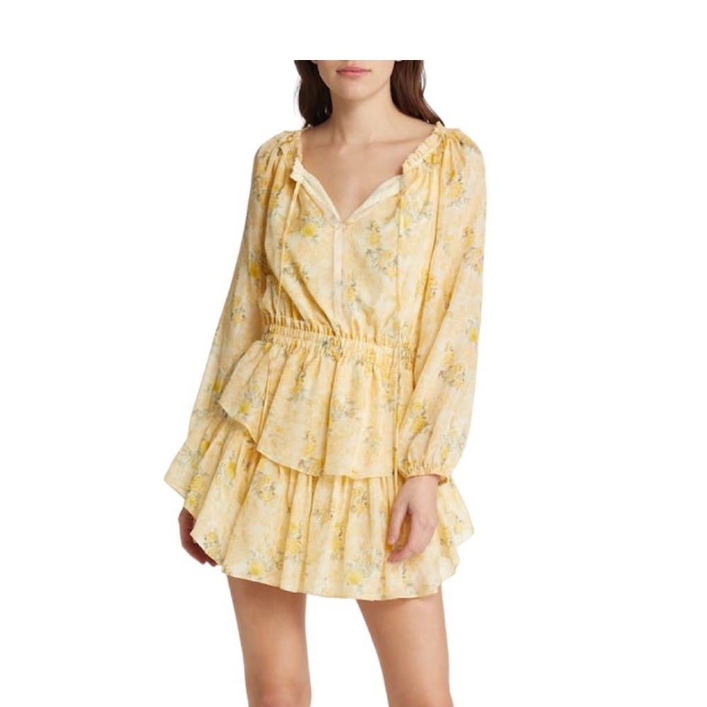 Loveshackfancy popover silk yellow floral dress